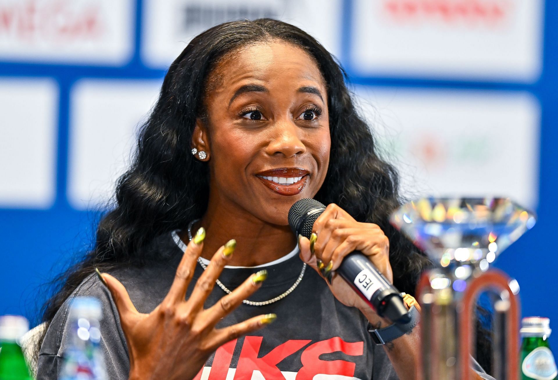 Shelly-Ann Fraser-Pryce at the Doha Diamond League 2025 Press Conference - Source: Getty